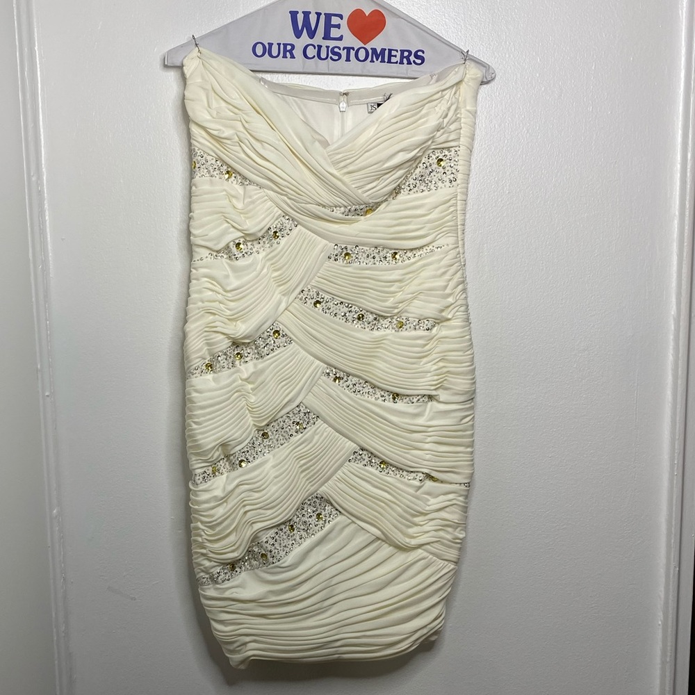 JS Boutique Wedding beige Ruched Dress Size 10